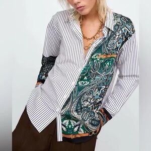 Zara Striped and Paisley Button-Up Shirt